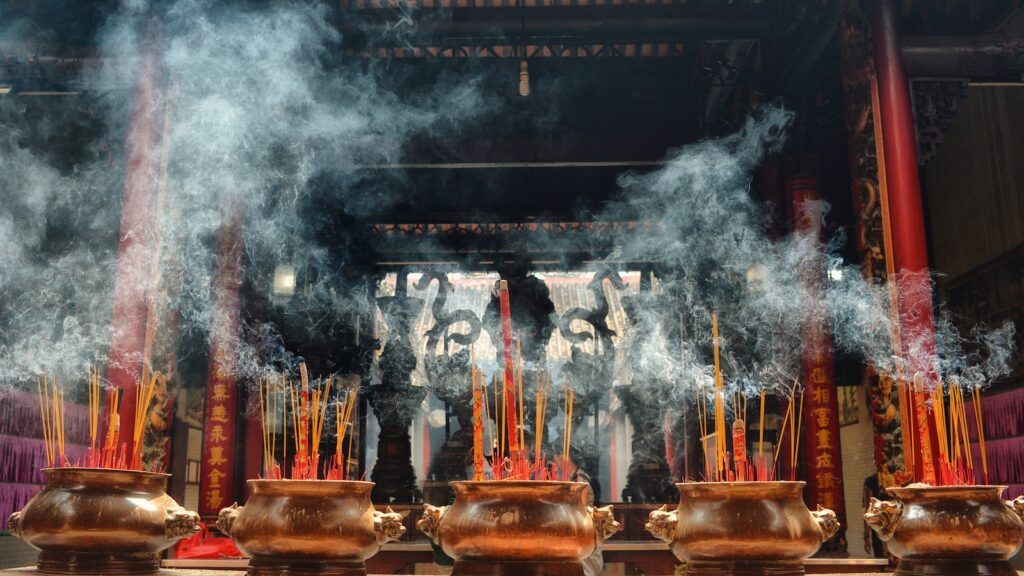 incense on brown vases